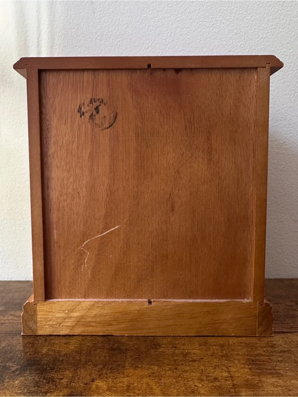 Vtg Wooden Jewelry Box Chest 3 Drawers Heart Etching Etched Glass Door Mirror